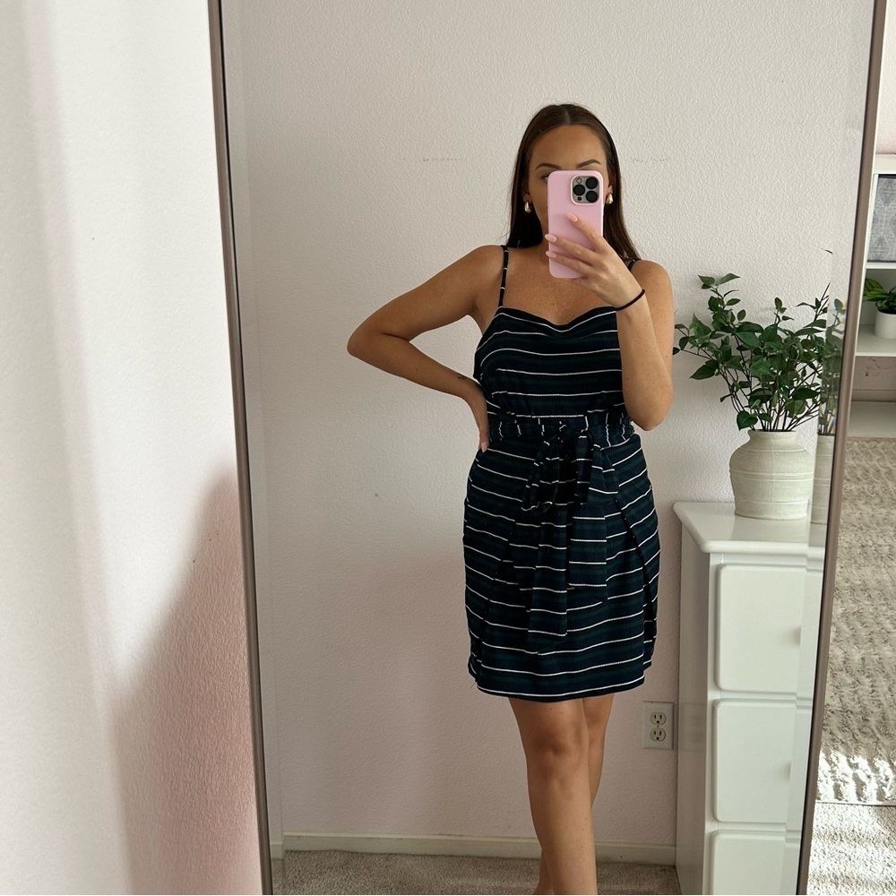 Olivaceous Striped Waist Tie Mini Dress M